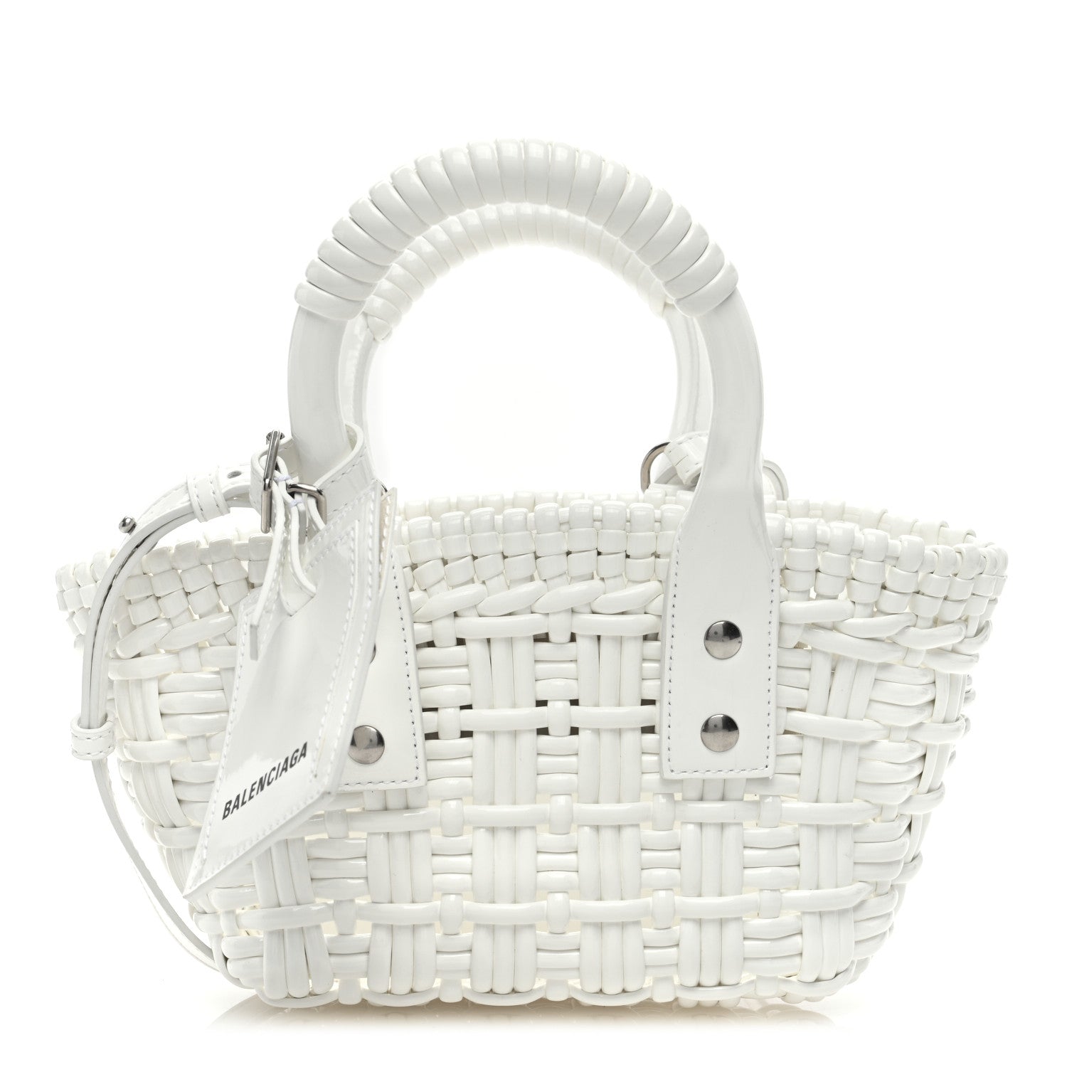 Balenciaga Faux Calfskin Braided Varnished XXS Bistro Basket White 1 of 9