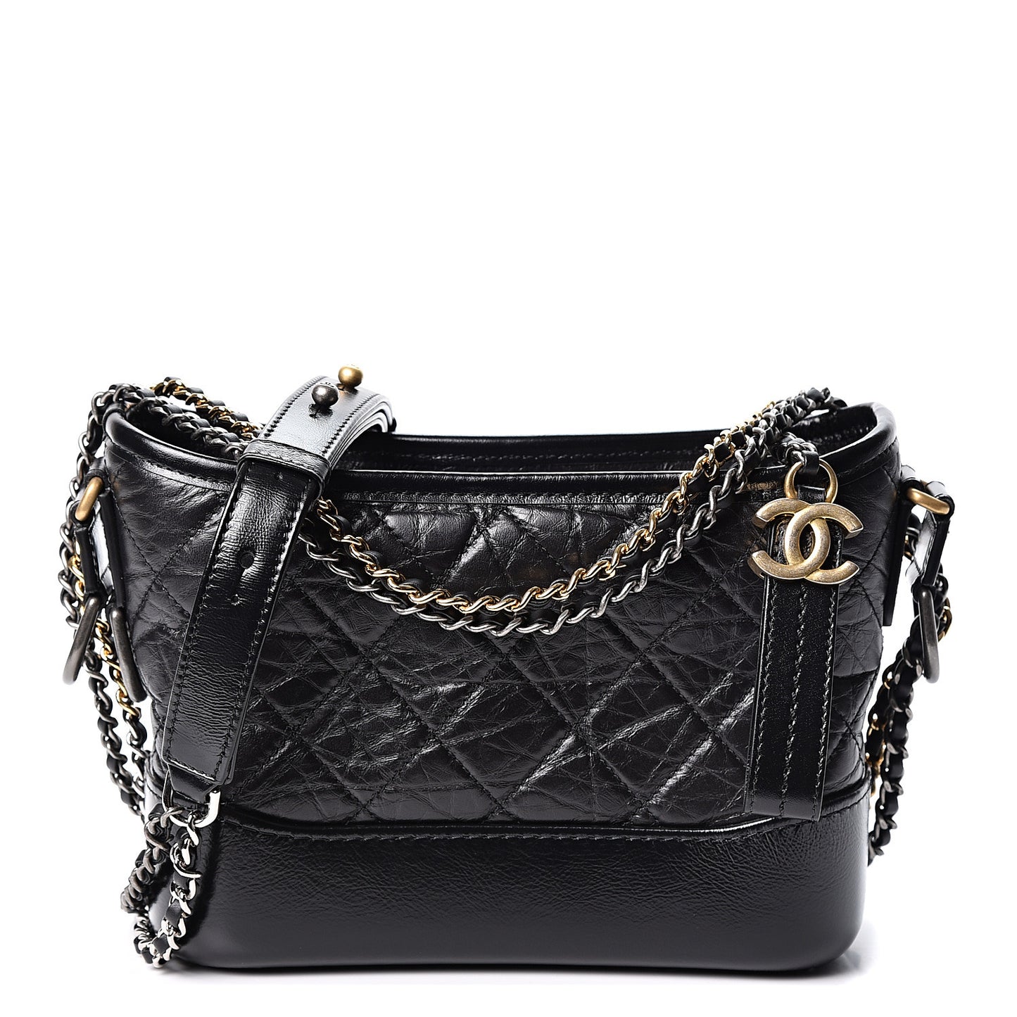 Aged Calfskin Quilted Small Gabrielle Hobo Black