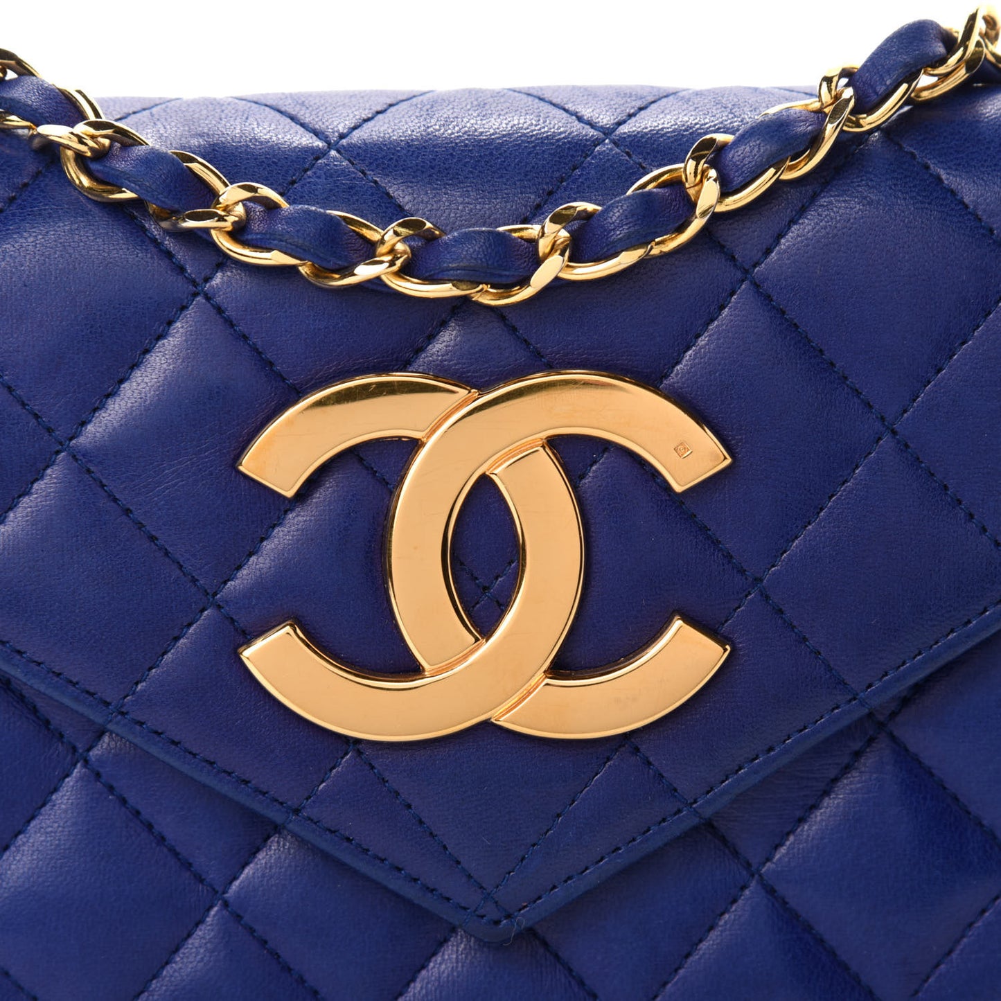 Lambskin Quilted Small Single Flap Blue