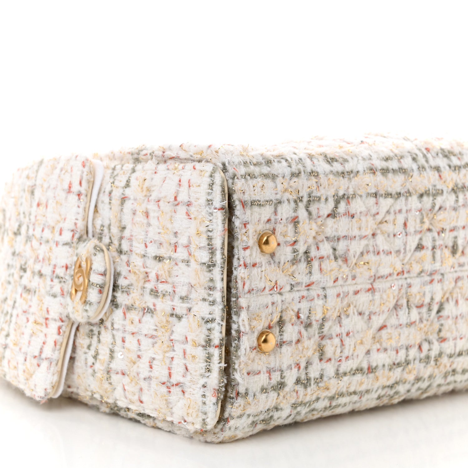 Chanel Tweed Quilted Small Chanel 25 Handbag Ecru Khaki Gold Red 9 of 10