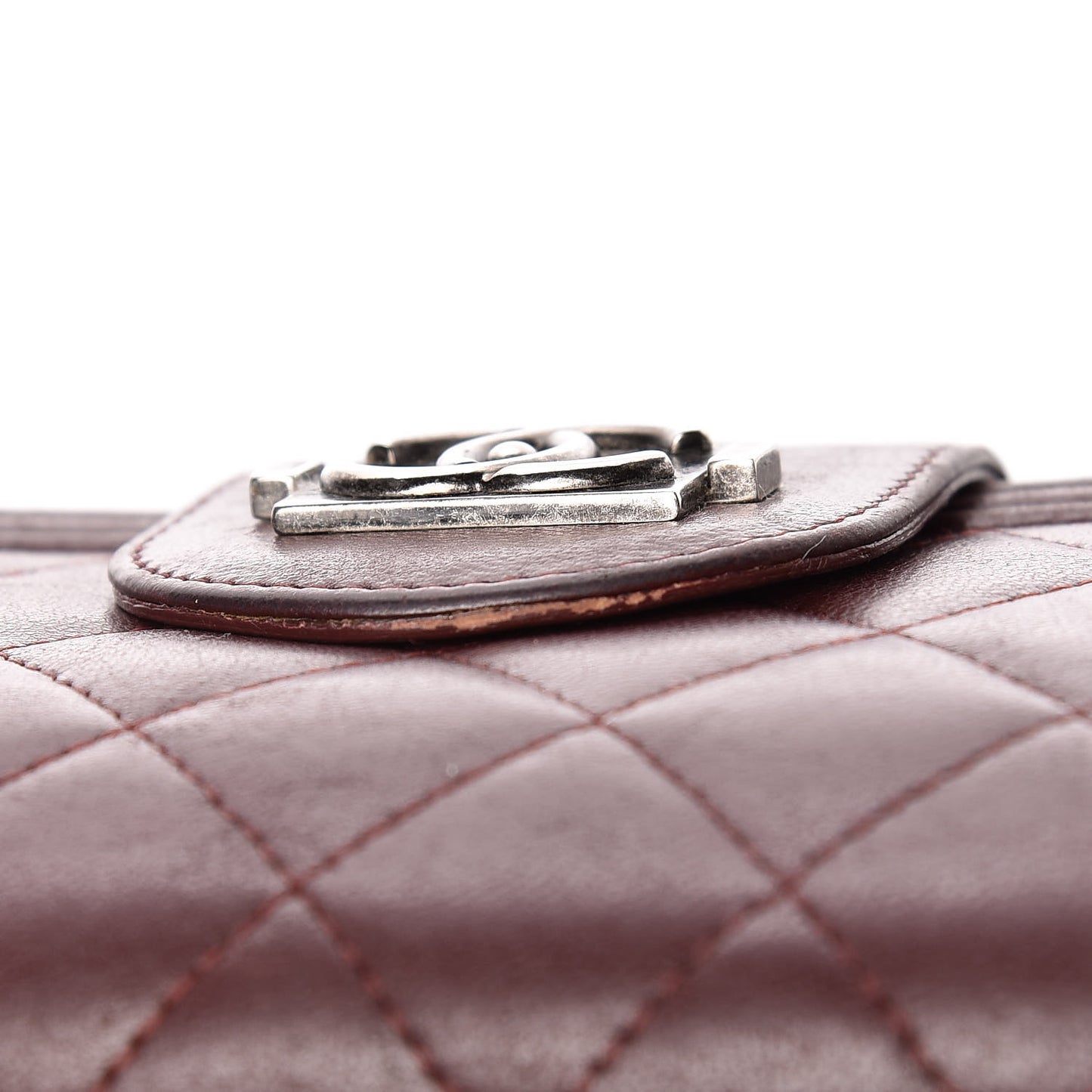 Lambskin Quilted Boy Zipped Pocket Wallet Burgundy