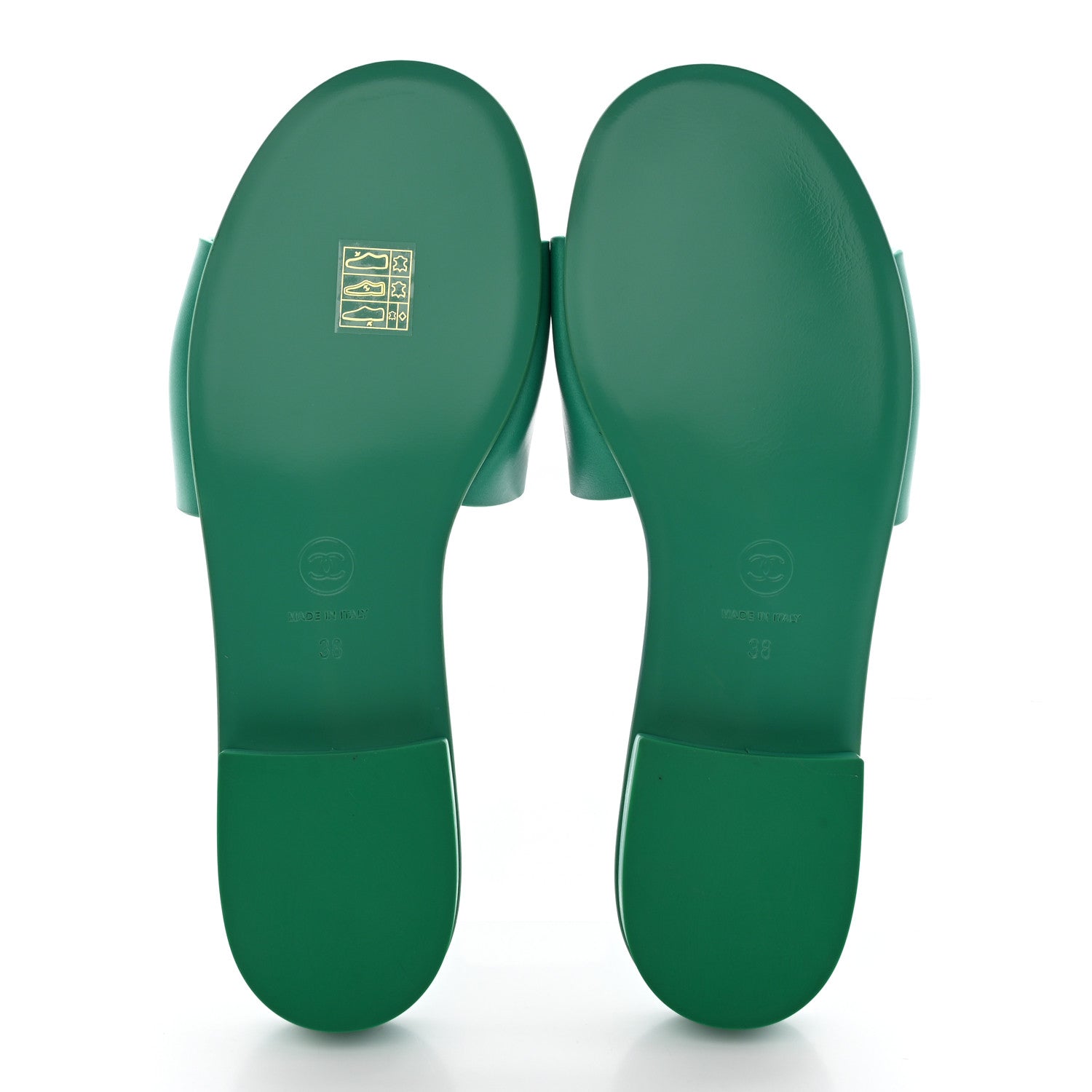 Chanel Calfskin Patent Calfskin Logo Mules 38 Green White 5 of 14