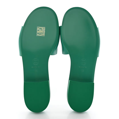Chanel Calfskin Patent Calfskin Logo Mules 38 Green White 5 of 14