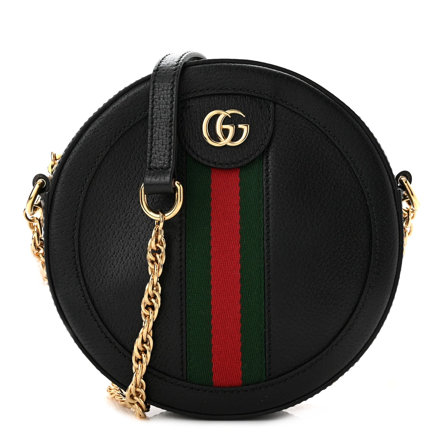 Grained Calfskin Web Mini Ophidia Round Shoulder Bag Black