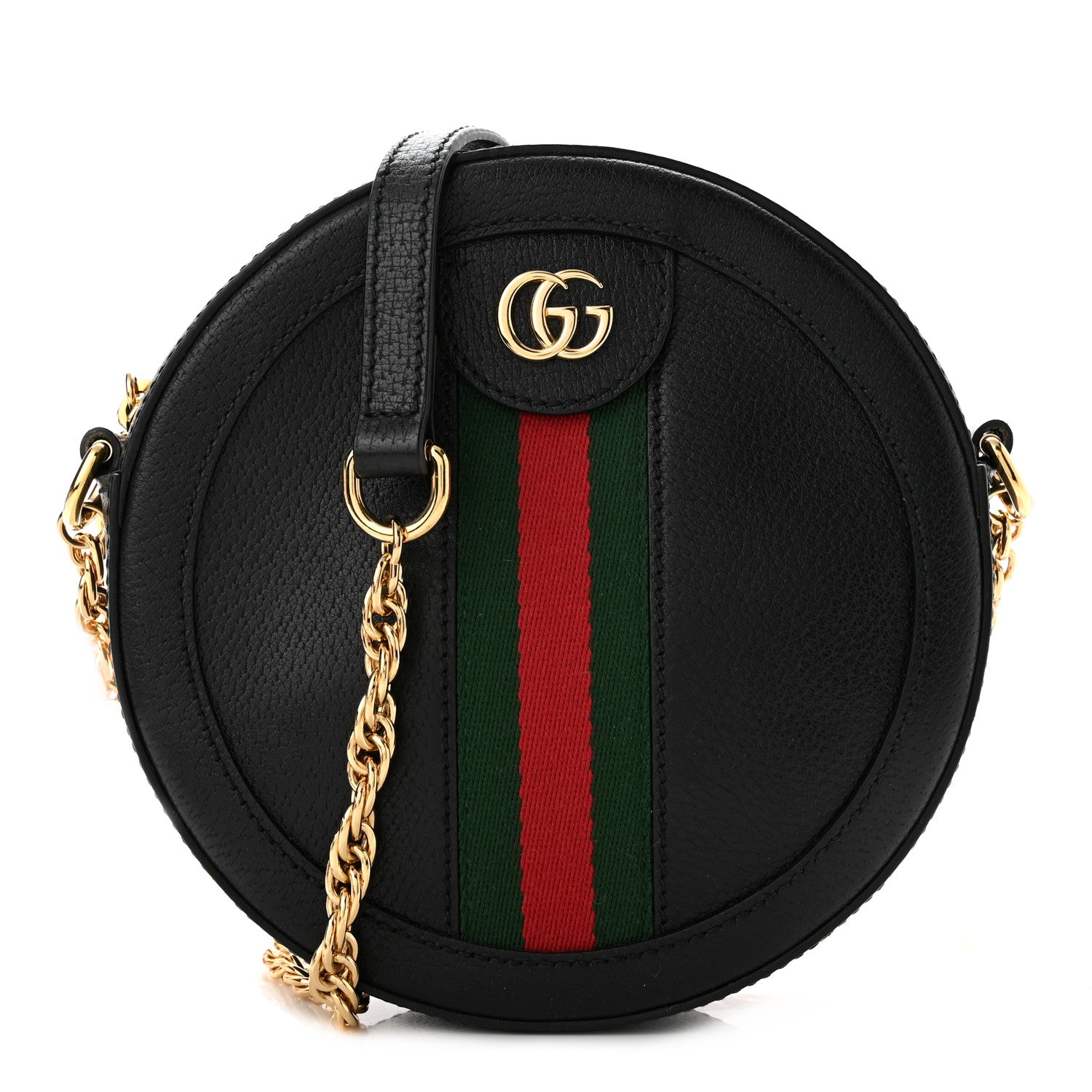 Gucci Grained Calfskin Web Mini Ophidia Round Shoulder Bag Black 1 of 10