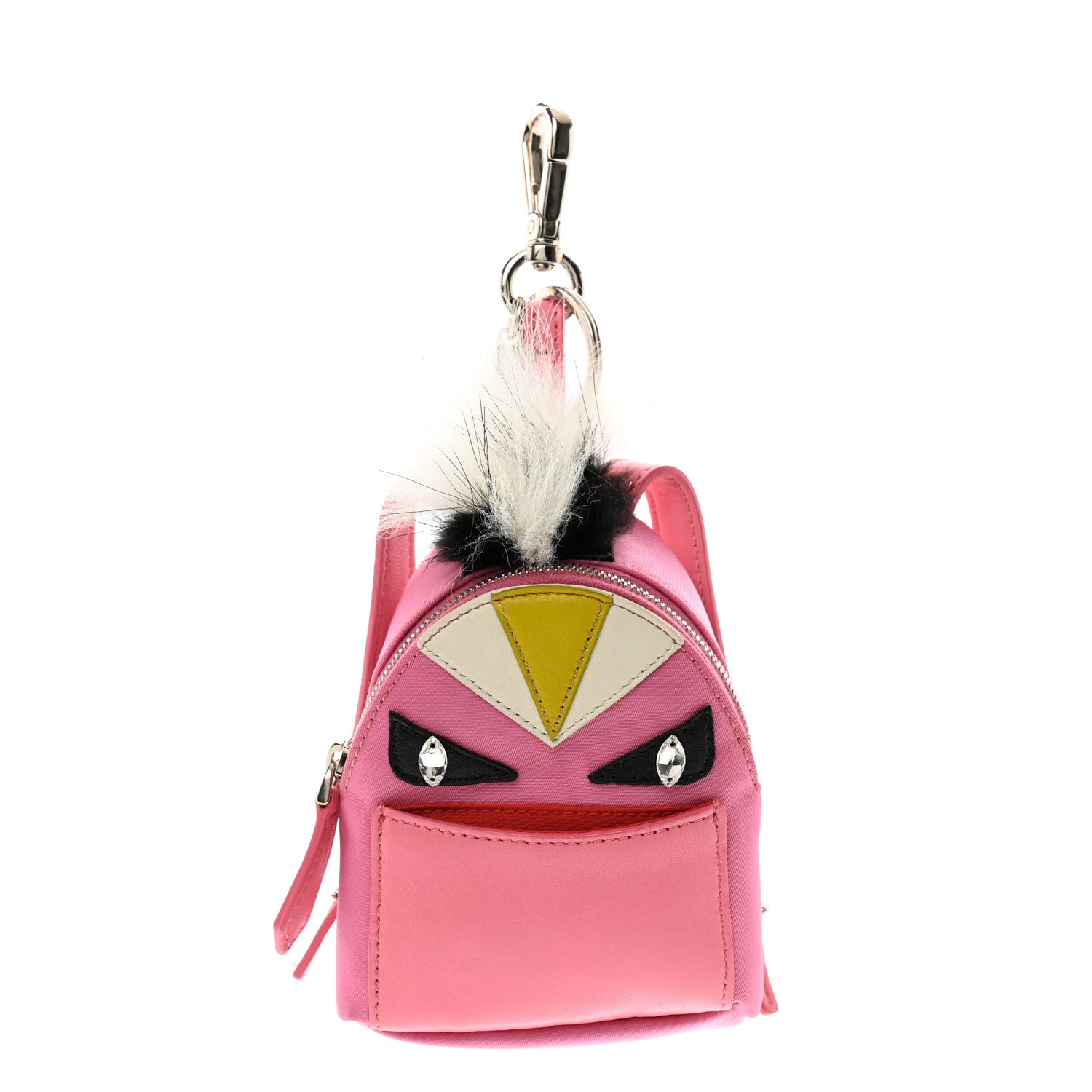 Fendi Nylon Shiny Nappa Nutria Fox Fur Monster Eyes Mini Backpack Charm Lollypop Rosa Fluo Multicolor 1 of 8