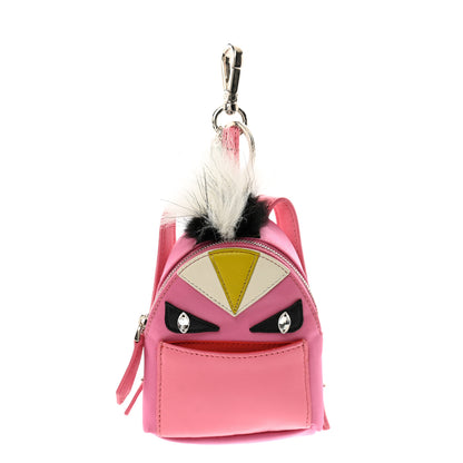 Fendi Nylon Shiny Nappa Nutria Fox Fur Monster Eyes Mini Backpack Charm Lollypop Rosa Fluo Multicolor 1 of 8
