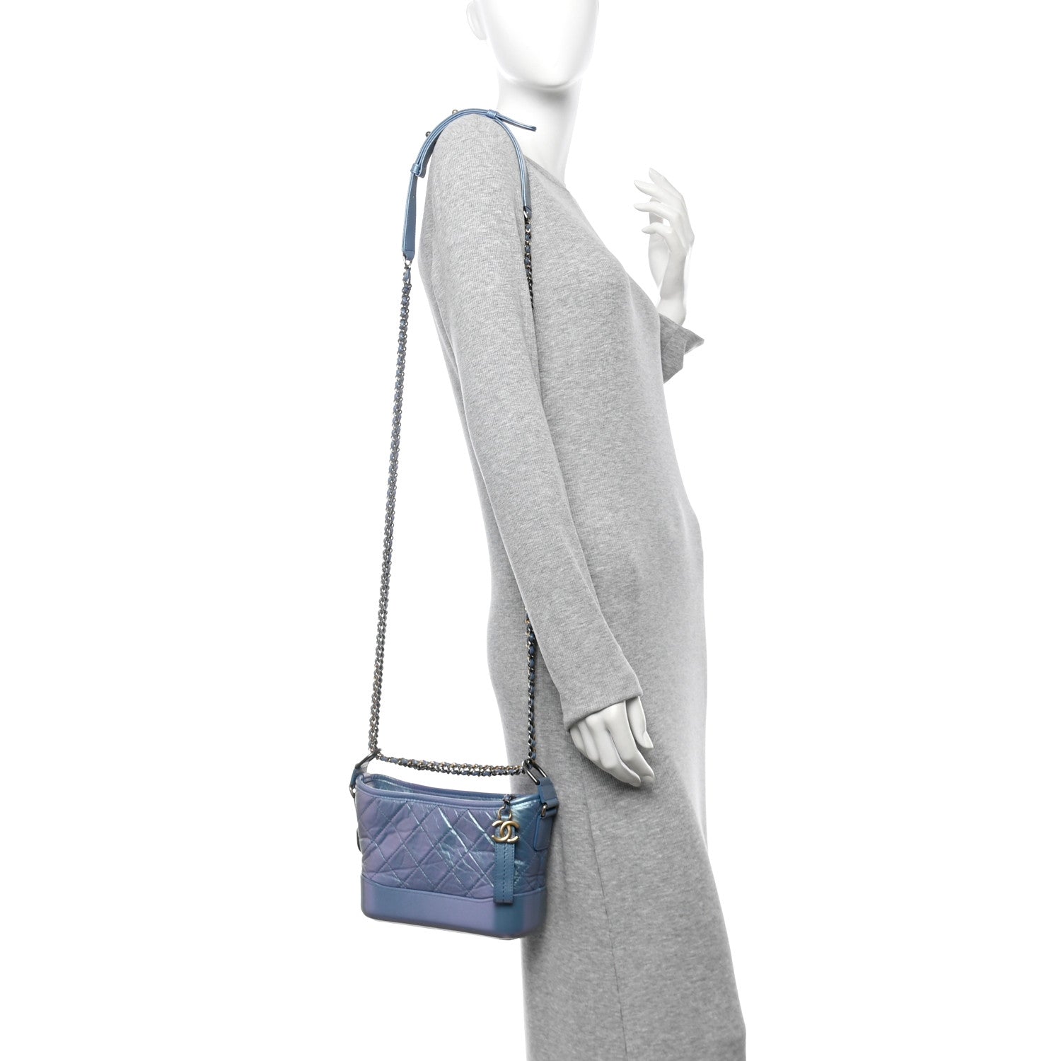 Chanel Iridescent Lambskin Calfskin Quilted Small Gabrielle Hobo Blue 2 of 10