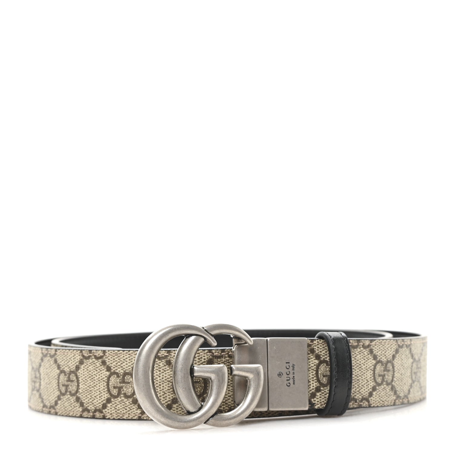 Gucci GG Supreme Monogram Plutone Calfskin Palladium Double G Reversible 30mm Belt 100 40 Beige Ebony Black 1 of 4
