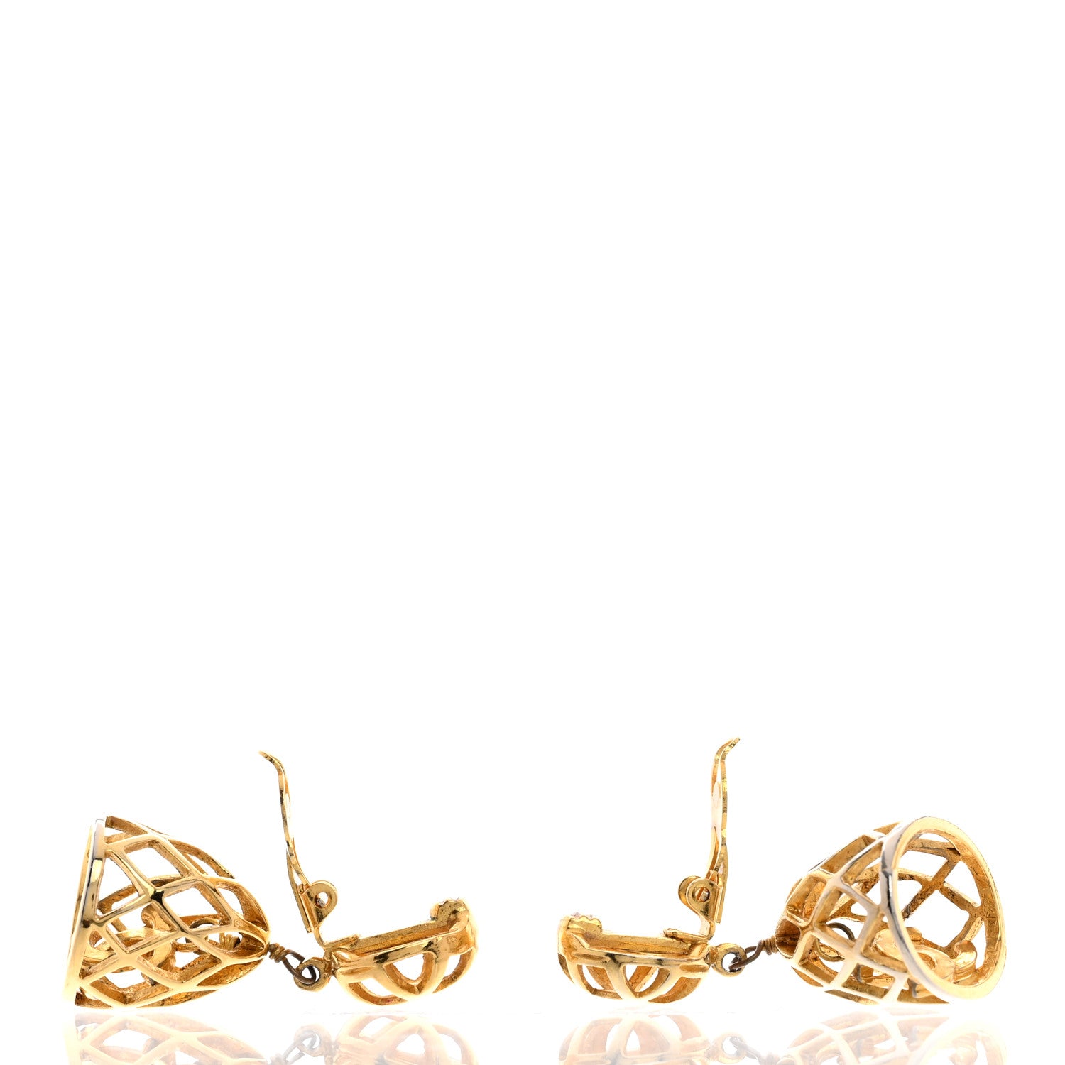 Chanel Metal CC Bird Cage Drop Clip On Earrings Gold 4 of 5
