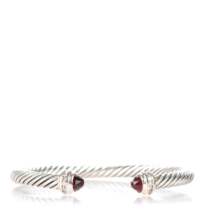 David Yurman Sterling Silver Garnet Diamond 5mm Cable Classics Bracelet 1 of 14