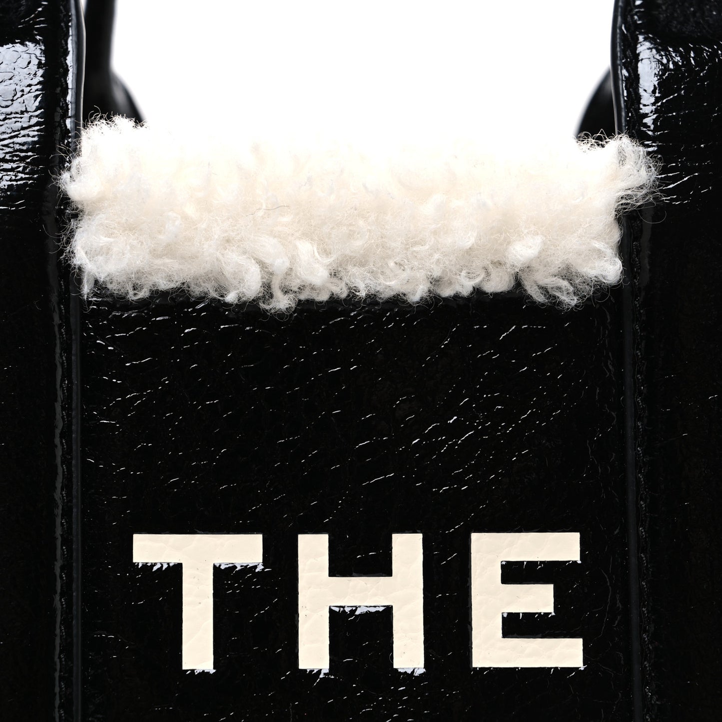 Shiny Calfskin Faux Shearling Mini The Traveler Tote Bag Black