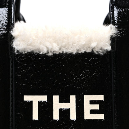 Marc Jacobs Shiny Calfskin Faux Shearling Mini The Traveler Tote Bag Black 8 of 10