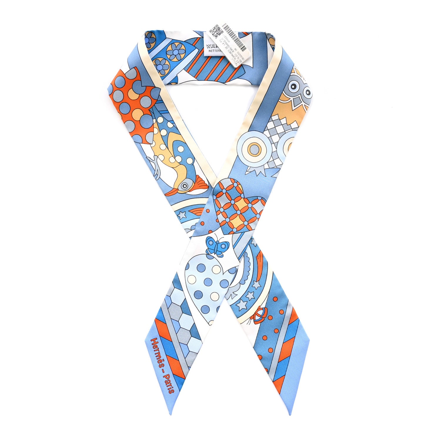 Hermes Silk Les Murmures de la Foret Twilly Bleu Jean Orange 1 of 4