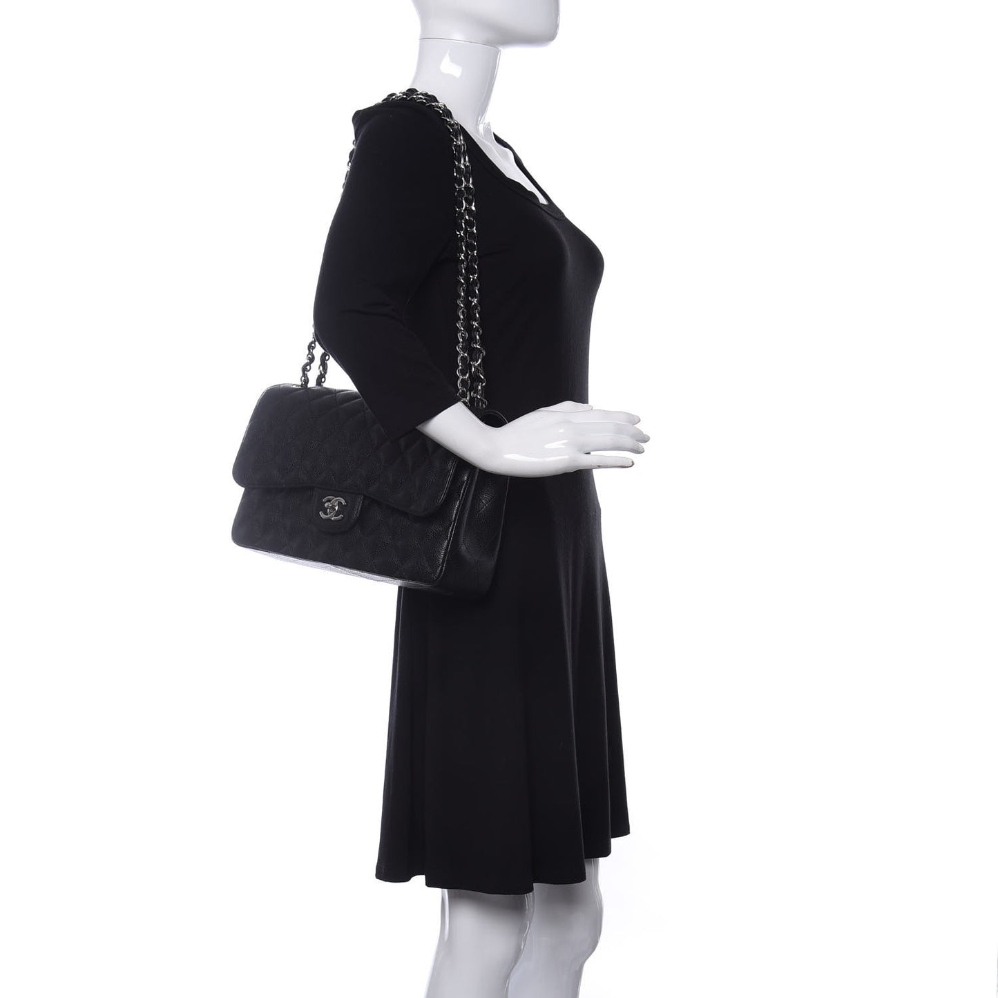 Caviar Quilted Jumbo Double Flap Black