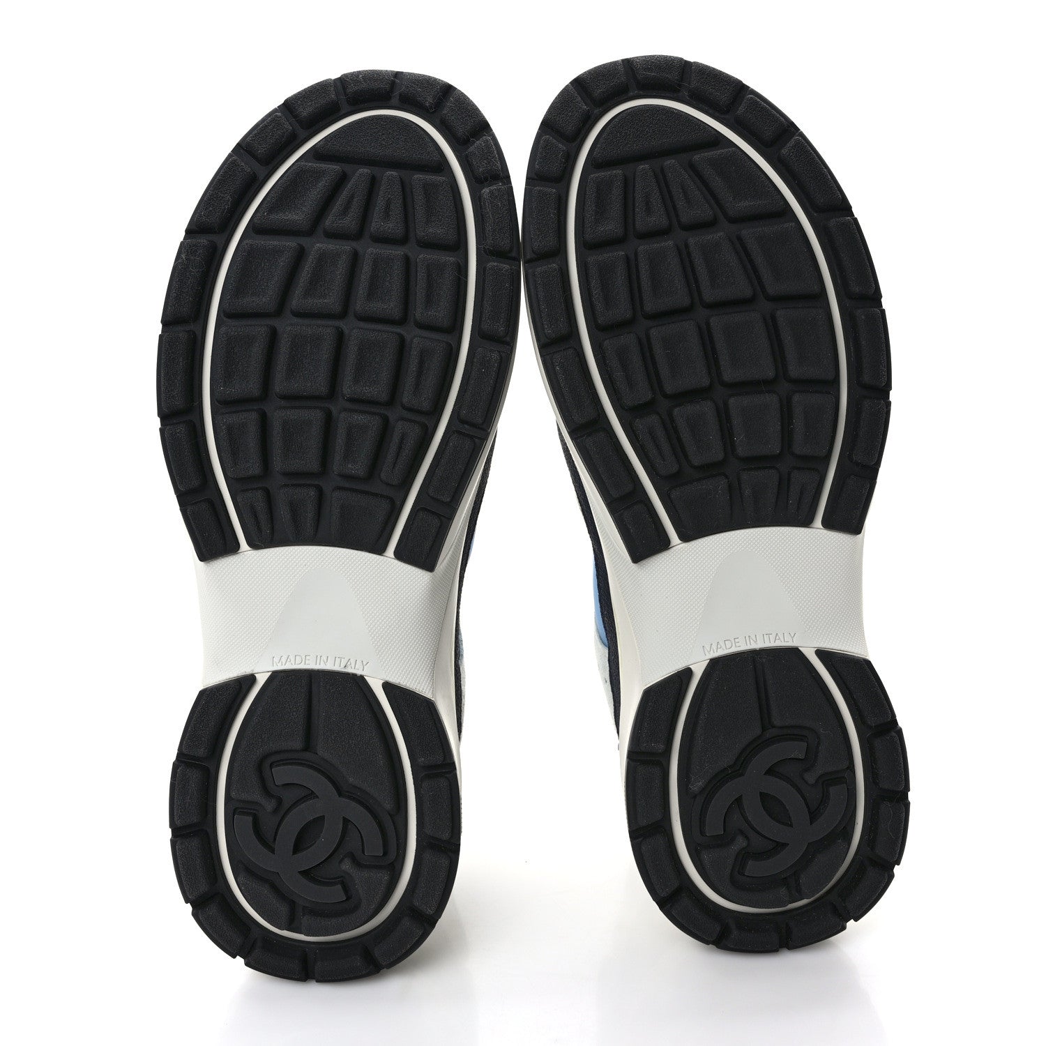 Chanel Fabric Suede Calfskin Mesh Womens CC Sneakers 39.5 Black Blue Ivory 6 of 9