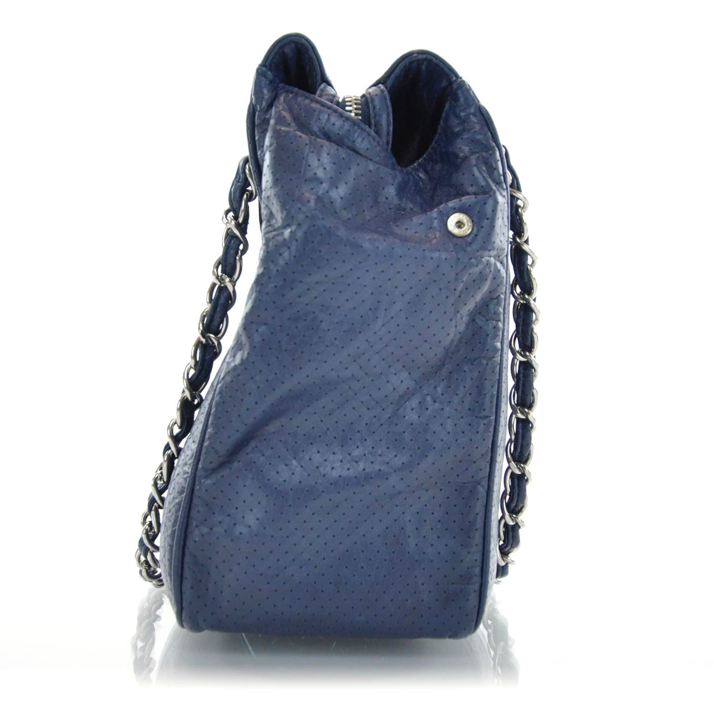 Aged Calfskin Perforated Tote Navy