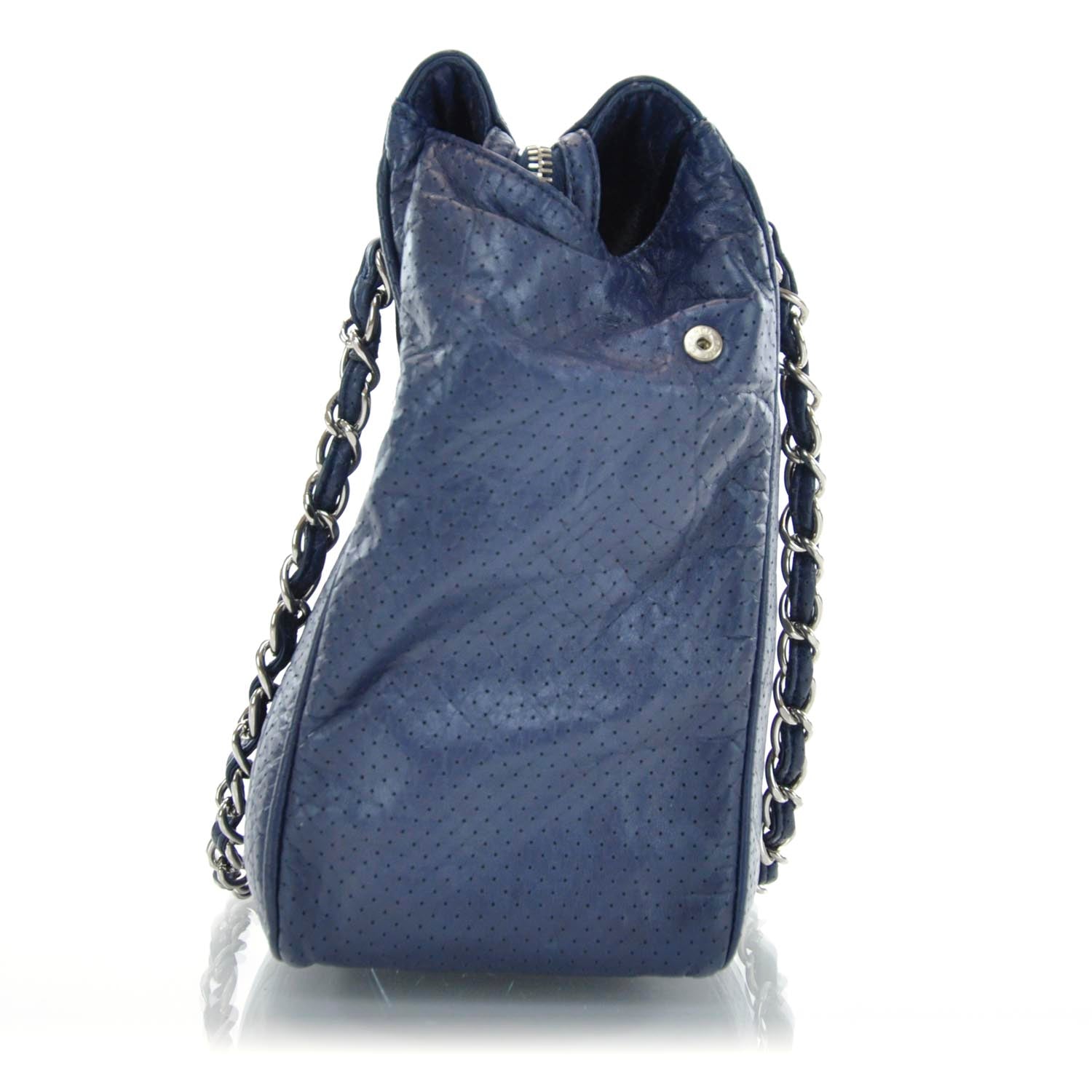 Chanel Aged Calfskin Perforated Tote Navy 4 of 10