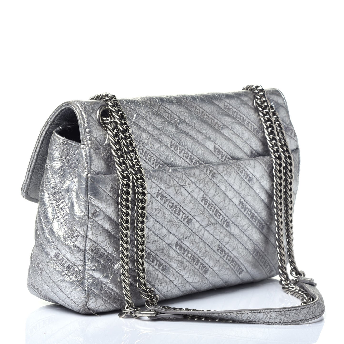 Metallic Arena Calfskin Logo Matelasse M BB Round Shoulder Bag Argent