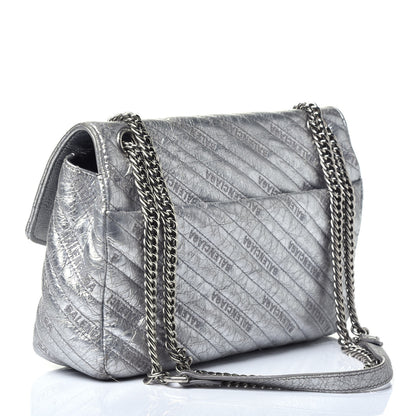 Balenciaga Metallic Arena Calfskin Logo Matelasse M BB Round Shoulder Bag Argent 3 of 8