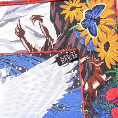 Hermes Silk Into the Canadian Wild Scarf 90 Vert Rouge Brun 3 of 3