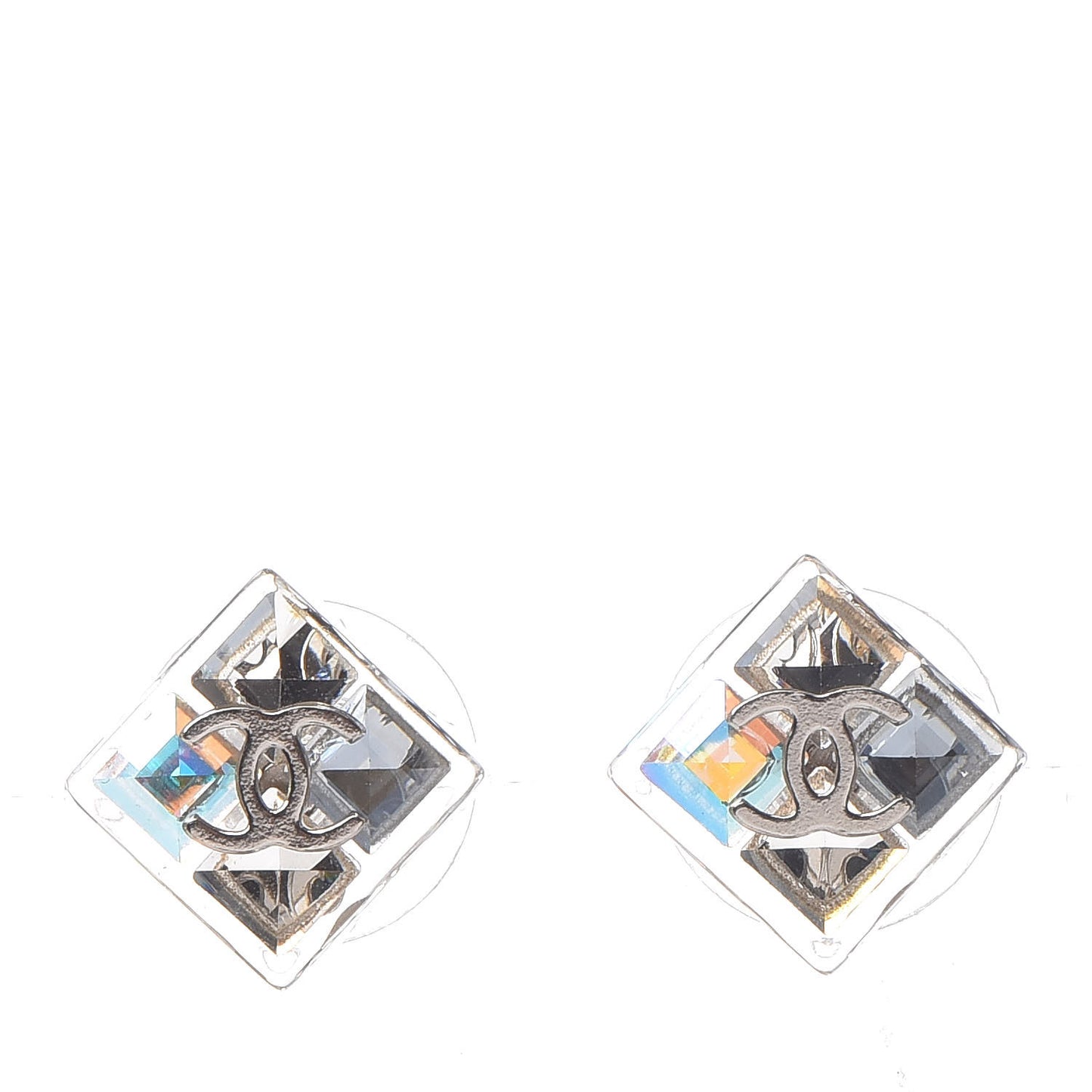 Transparent Resin Iridescent Crystal CC Cube Earrings Silver