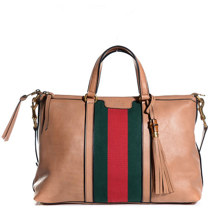 Gucci Leather Web Medium Rania Top Handle Bag Khaki 1 of 11