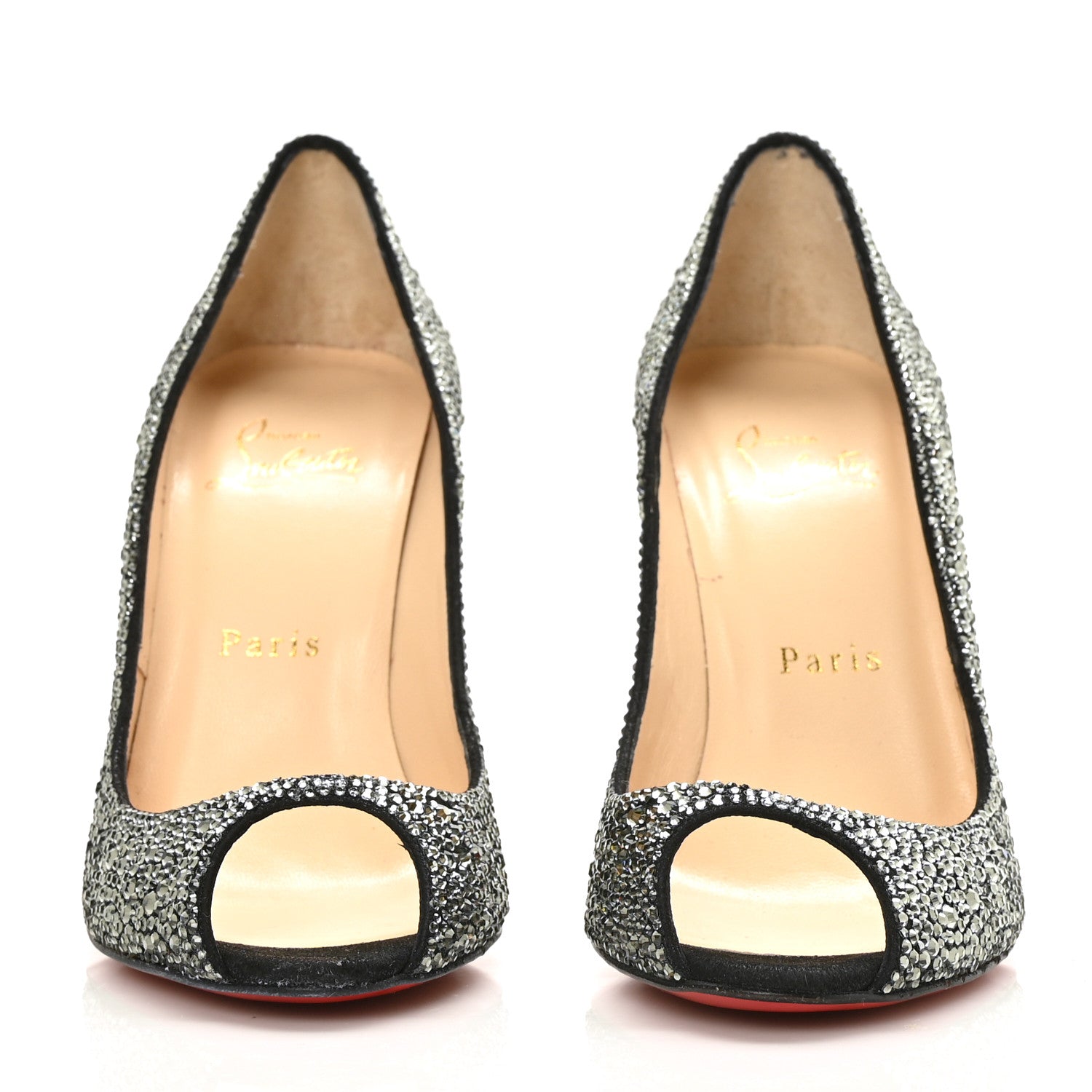 Christian Louboutin Suede Crystal Sexy Strass Peep Toe Pumps 37.5 Black Diamond 2 of 7