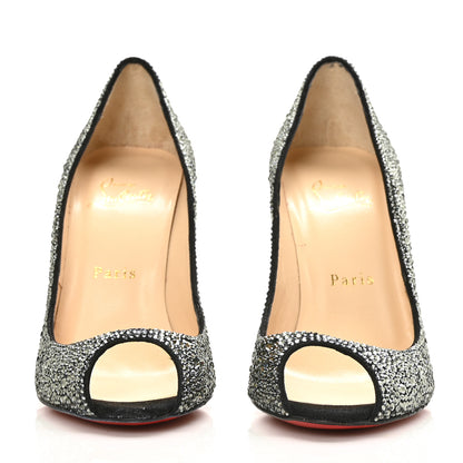 Christian Louboutin Suede Crystal Sexy Strass Peep Toe Pumps 37.5 Black Diamond 2 of 7