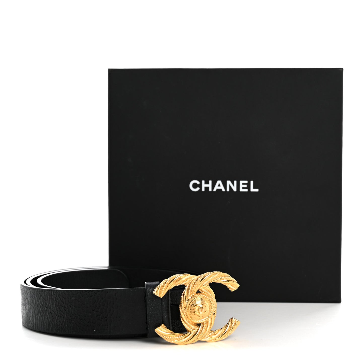 Glazed Calfskin CC Belt 90 36 Black