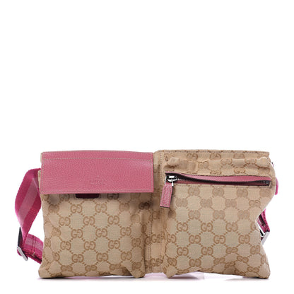 Gucci GG Monogram Web Double Pocket Belt Bag Pink 1 of 10