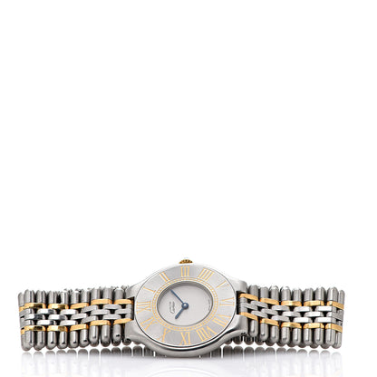 Cartier Stainless Steel 18K Yellow Gold 31mm Must De 21 Bullet Link Quartz Watch 2 of 7