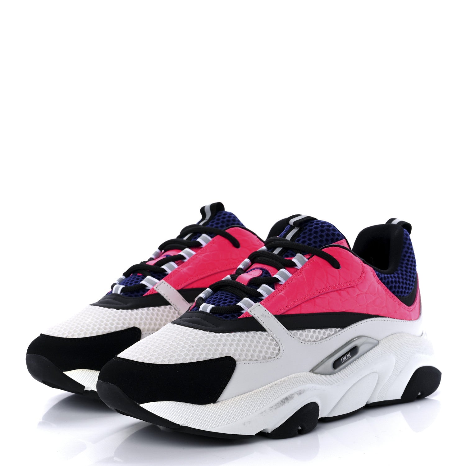 Christian Dior Technical Mesh Calfskin Crocodile Embossed Mens B22 Sneakers 44 White Pink Blue 3 of 9
