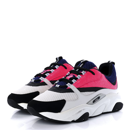 Christian Dior Technical Mesh Calfskin Crocodile Embossed Mens B22 Sneakers 44 White Pink Blue 3 of 9