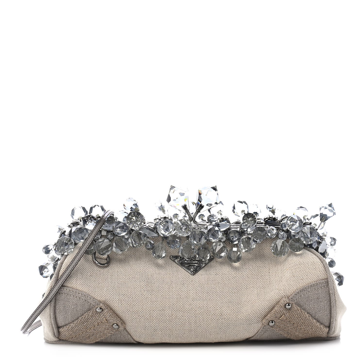 Prada Canvas Mistolino Crystal Cluster Frame Clutch Naturale 1 of 9
