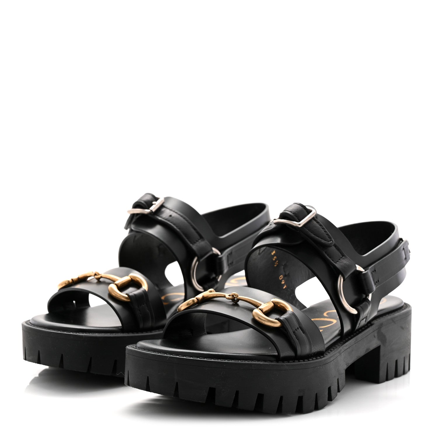 Gucci Calfskin Horsebit Bria Lug Sole Sandals 35.5 Black 3 of 9