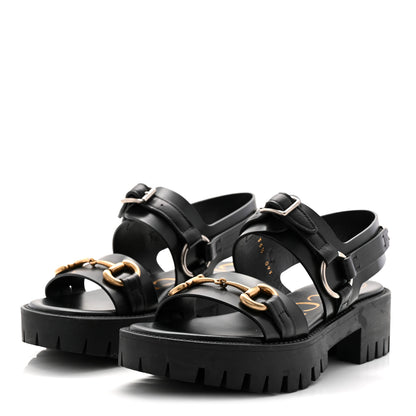 Gucci Calfskin Horsebit Bria Lug Sole Sandals 35.5 Black 3 of 9