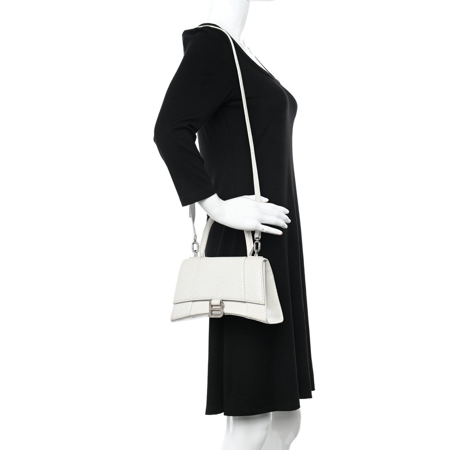 Calfskin Snake Embossed Small Hourglass Top Handle Bag White