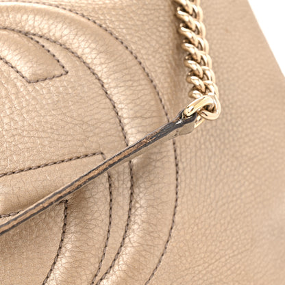 Gucci Metallic Pebbled Calfskin Medium Soho Chain Shoulder Bag Golden Beige 11 of 15