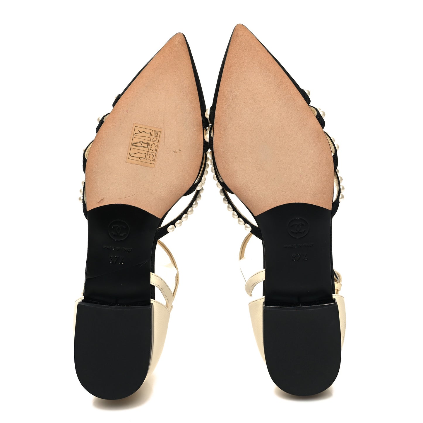 Lambskin Grosgrain Pearl Slingbacks 37.5 White Black