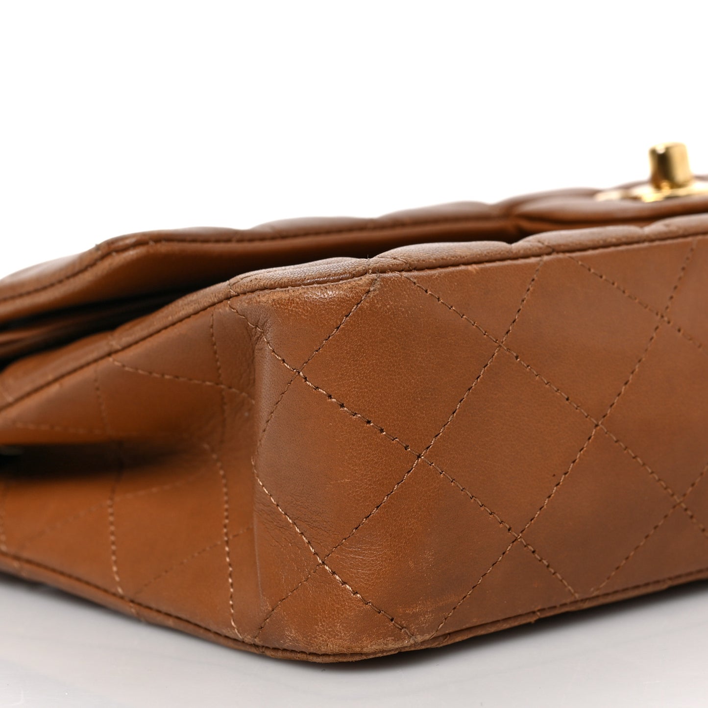 Lambskin Quilted Medium Double Flap Brown