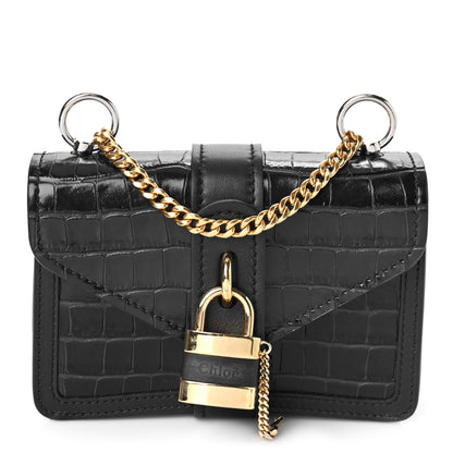 Chloe Calfskin Crocodile Embossed Aby Chain Shoulder Bag Black 1 of 8