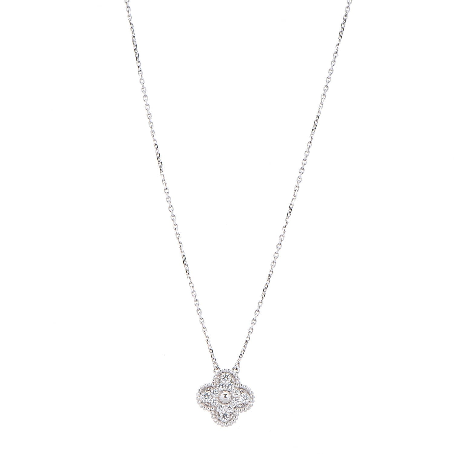 Van Cleef & Arpels 18K White Gold Diamond Vintage Alhambra Pendant Necklace 1 of 6