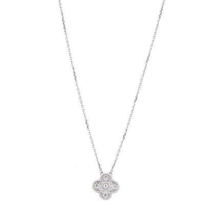 Van Cleef & Arpels 18K White Gold Diamond Vintage Alhambra Pendant Necklace 1 of 6