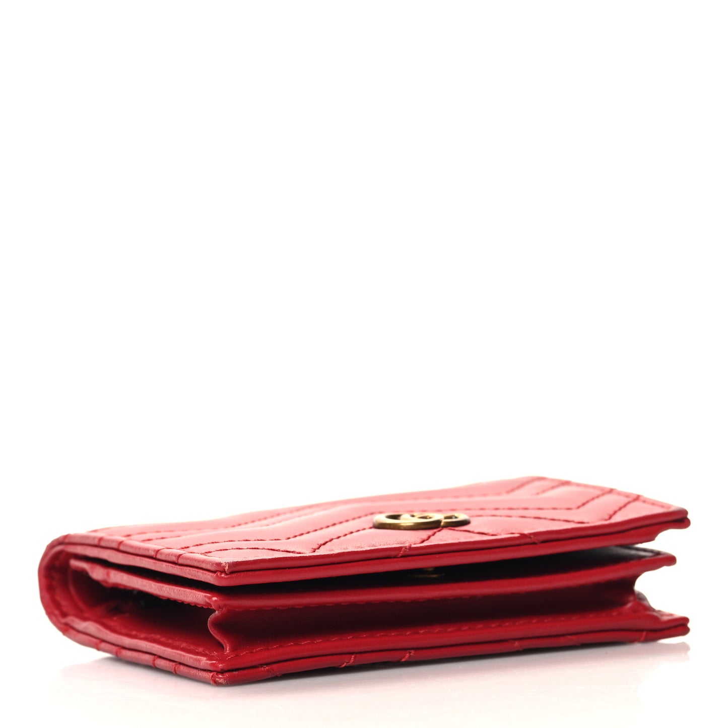 Calfskin Matelasse GG Marmont Card Case Wallet Hibiscus Red