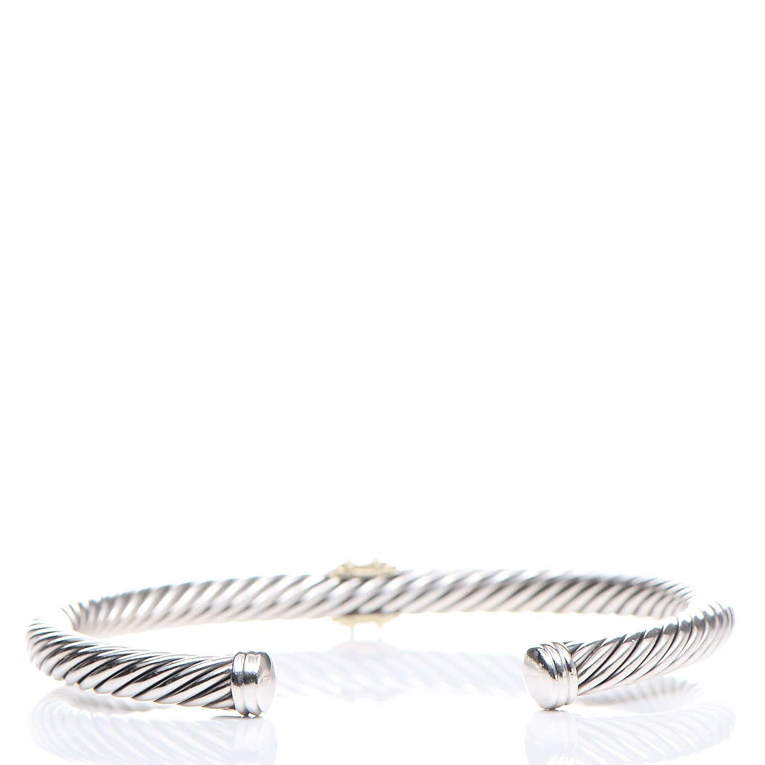 David Yurman Sterling Silver 18K Yellow Gold Diamond 5mm Cable Classics Single Station Bracelet M 3 of 6