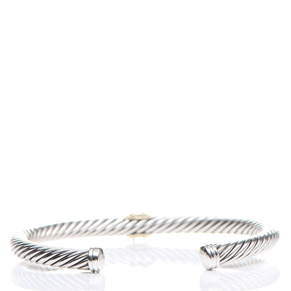 David Yurman Sterling Silver 18K Yellow Gold Diamond 5mm Cable Classics Single Station Bracelet M 3 of 6