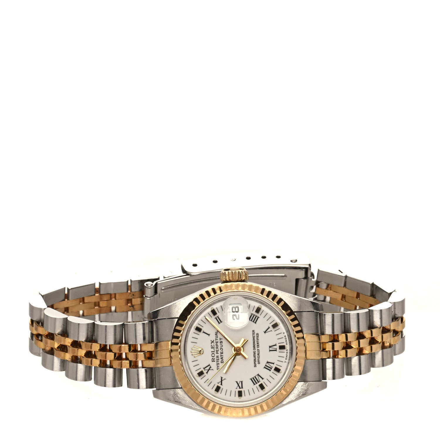 Rolex Stainless Steel 18K Yellow Gold 26mm Oyster Perpetual Datejust Watch White Roman 69173 2 of 5