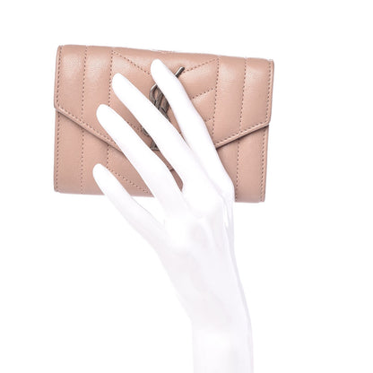 Saint Laurent Lambskin Mixed Matelasse Chevron Small Monogram Envelope Wallet Nude 2 of 10