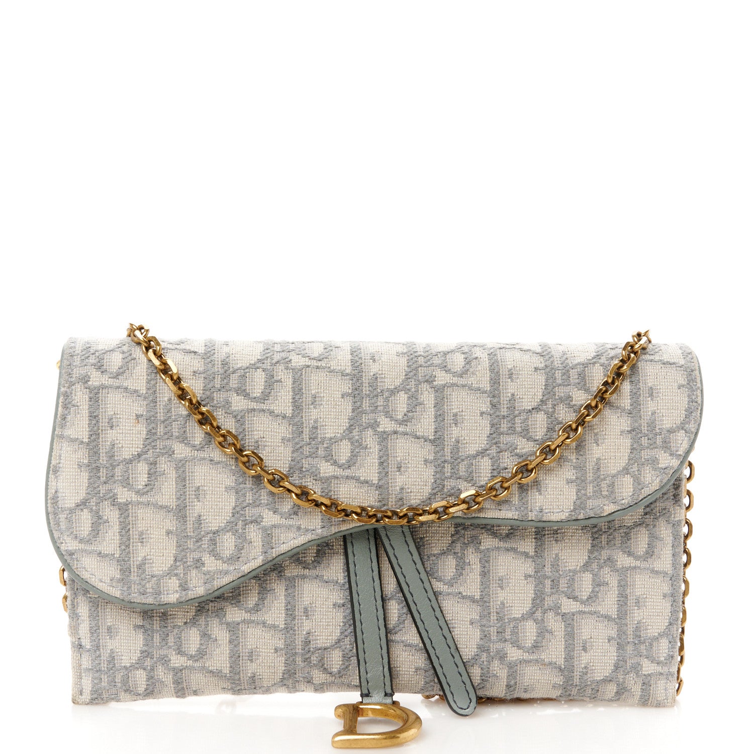 Christian Dior Oblique Saddle Chain Long Wallet Grey 1 of 15